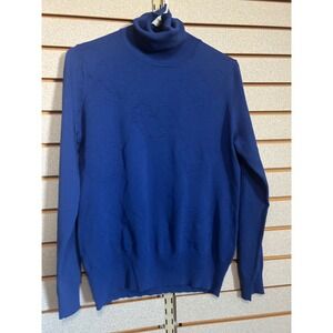Select + Trend Royal Blue Heart Embossed Turtleneck Sweater Womens M Coquette